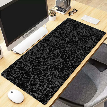 Black and White Topographic Map Art Mouse Pad XXL Mousepad Rubber Keyboard Pads Gaming Setup Accessories Mouse Mat 900X400Mm